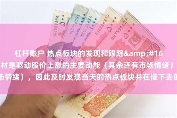 杠杆账户 热点板块的发现和跟踪&#160;对于短线交易，热点题材是驱动股价上涨的主要动能（其余还有市场情绪），因此及时发现当天的热点板块并在接下去的几日内跟踪热点...