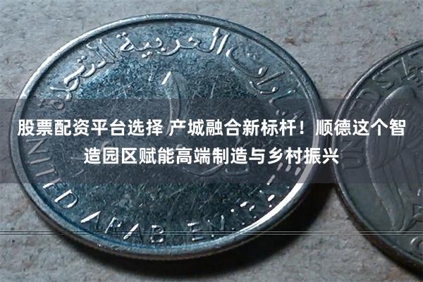 股票配资平台选择 产城融合新标杆！顺德这个智造园区赋能高端制造与乡村振兴